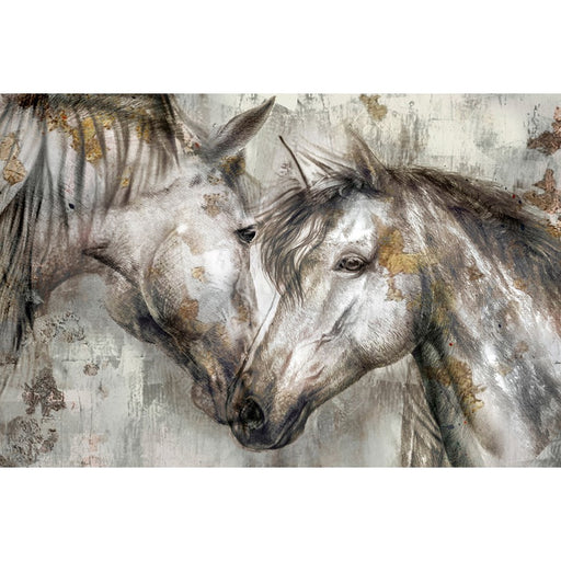 Classy Living Horses Together Frameless Glass Wall Art 60"x40", Multi