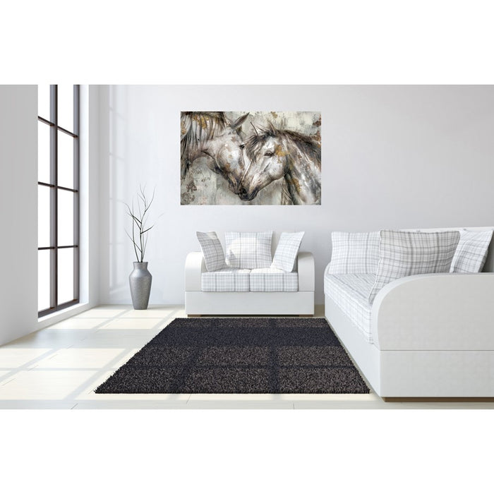 Classy Living Horses Together Frameless Glass Wall Art 60"x40", Multi