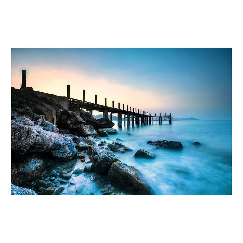Classy Living Foggy Pier Serenityless Glass Wall Art 60"x40", Blue