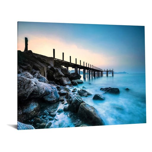 Classy Living Foggy Pier Serenityless Glass Wall Art 60"x40", Blue