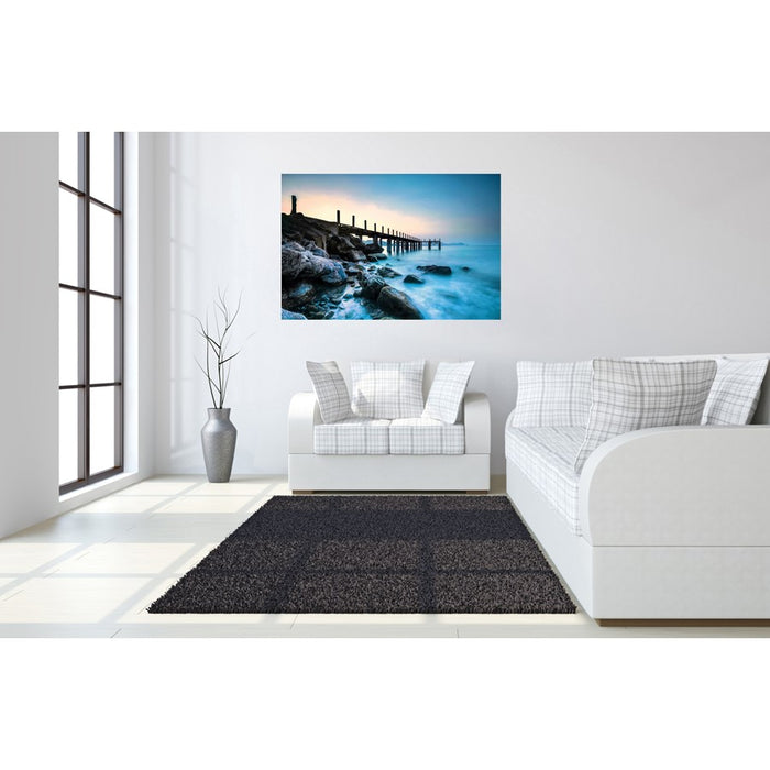 Classy Living Foggy Pier Serenityless Glass Wall Art 60"x40", Blue