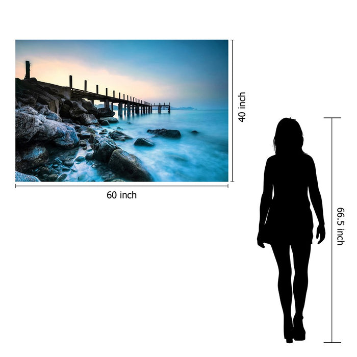 Classy Living Foggy Pier Serenityless Glass Wall Art 60"x40", Blue