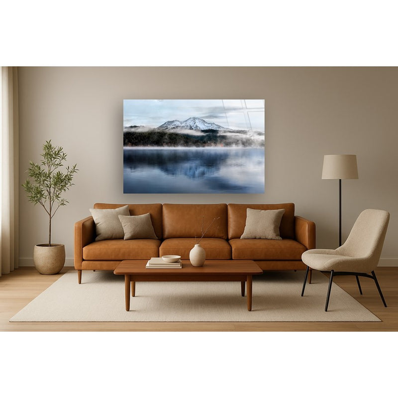 Classy Living Mountain Lake Frameless Glass Wall Art 60"x40", Blue