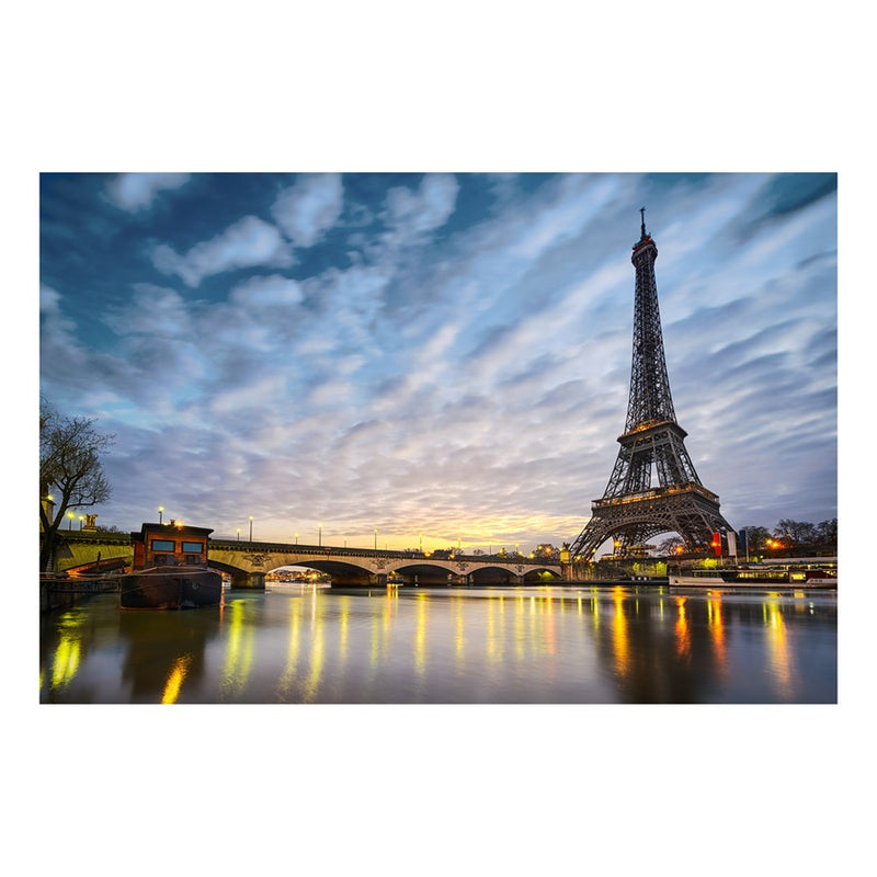 Classy Living Night in Paris Frameless Glass Wall Art 60"x40", Blue