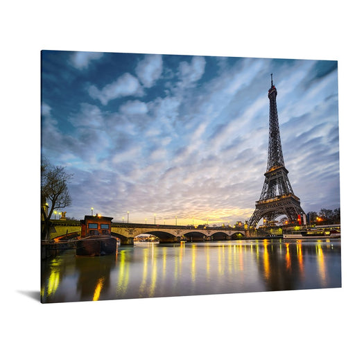 Classy Living Night in Paris Frameless Glass Wall Art 60"x40", Blue