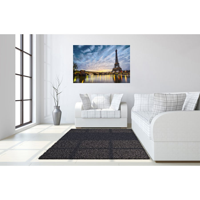 Classy Living Night in Paris Frameless Glass Wall Art 60"x40", Blue