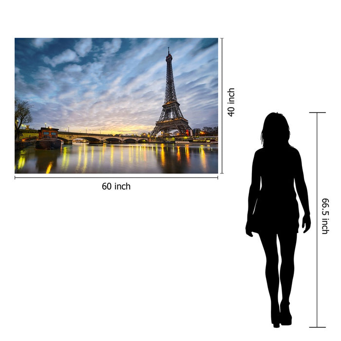 Classy Living Night in Paris Frameless Glass Wall Art 60"x40", Blue