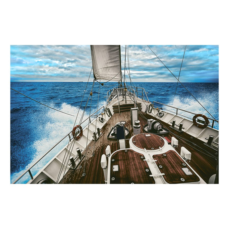 Classy Living Sailboat Waters Frameless Glass Wall Art 60"x40", Blue