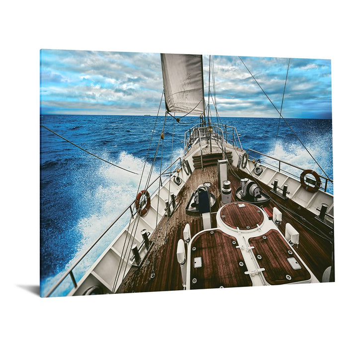 Classy Living Sailboat Waters Frameless Glass Wall Art 60"x40", Blue