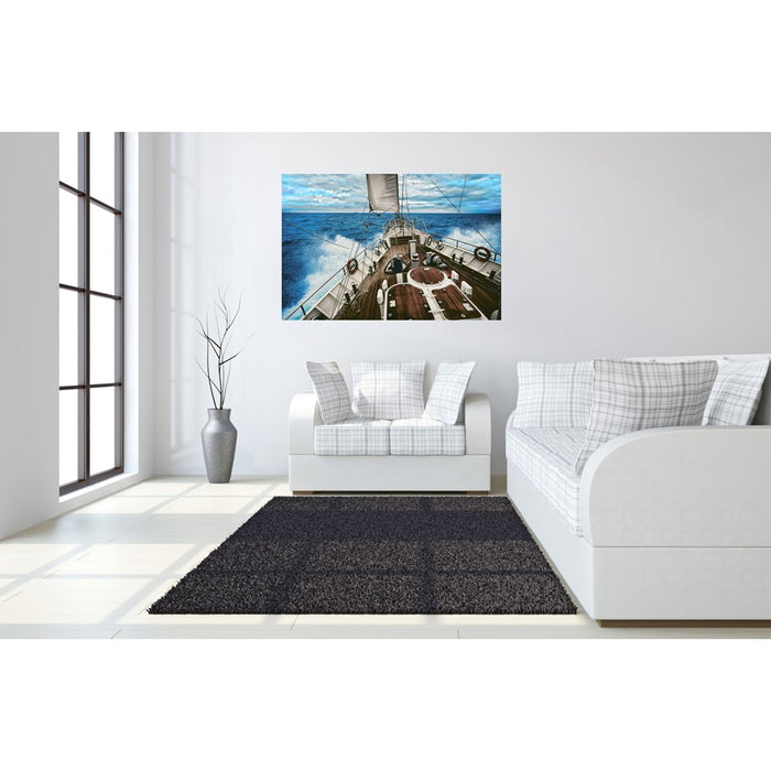 Classy Living Sailboat Waters Frameless Glass Wall Art 60"x40", Blue