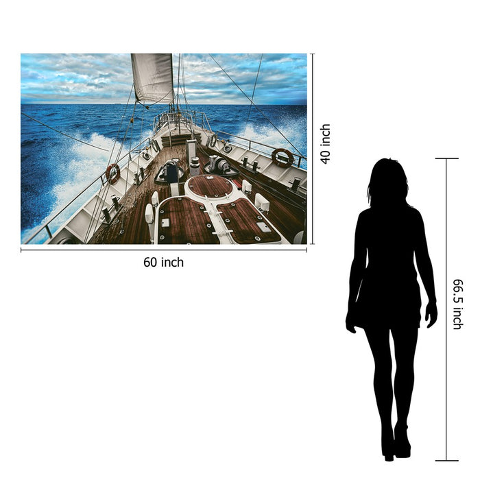 Classy Living Sailboat Waters Frameless Glass Wall Art 60"x40", Blue