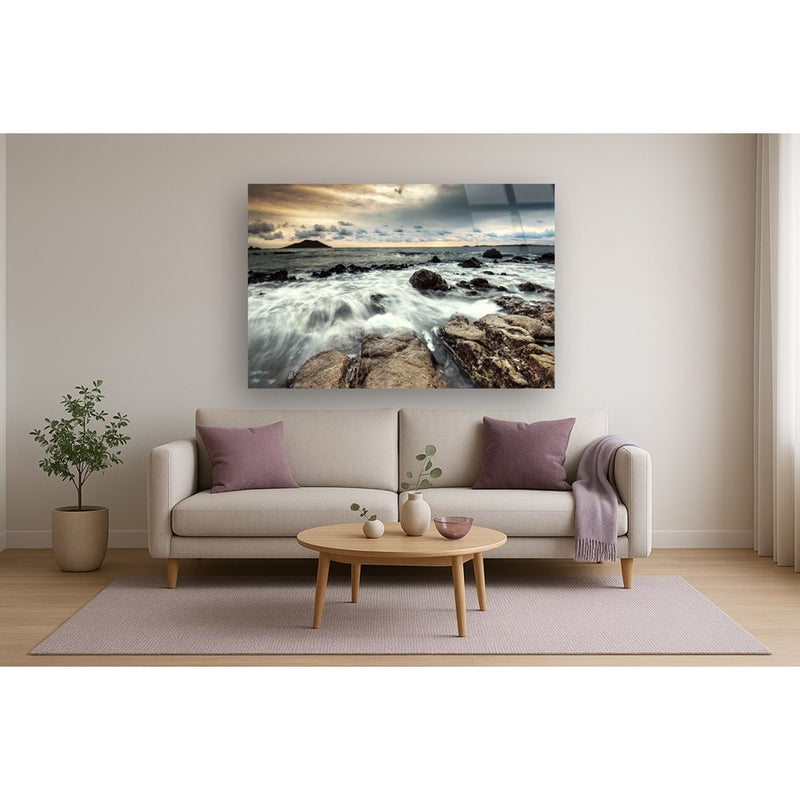 Classy Living Breaking Water Frameless Glass Wall Art 60"x40", Multi
