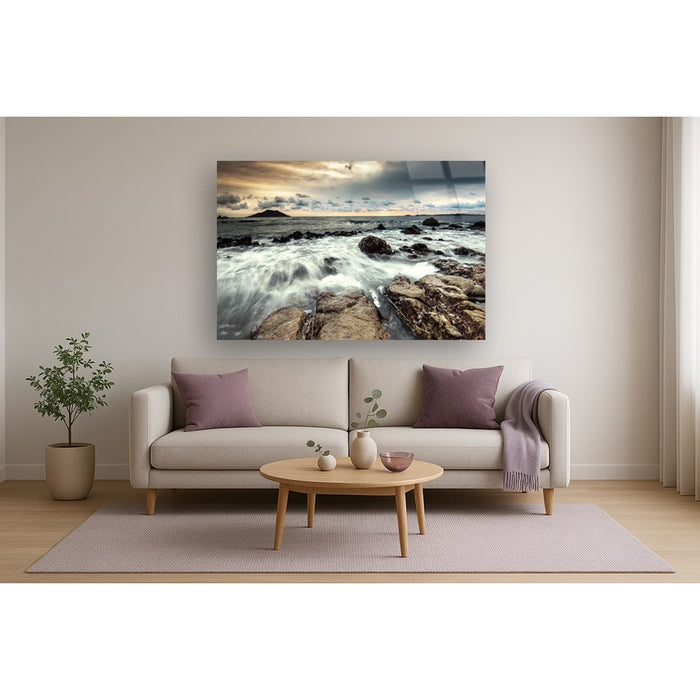 Classy Living Breaking Water Frameless Glass Wall Art 60"x40", Multi