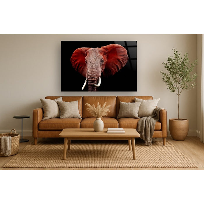 Classy Living Red Elephant Frameless Glass Wall Art 60"x40", Multi