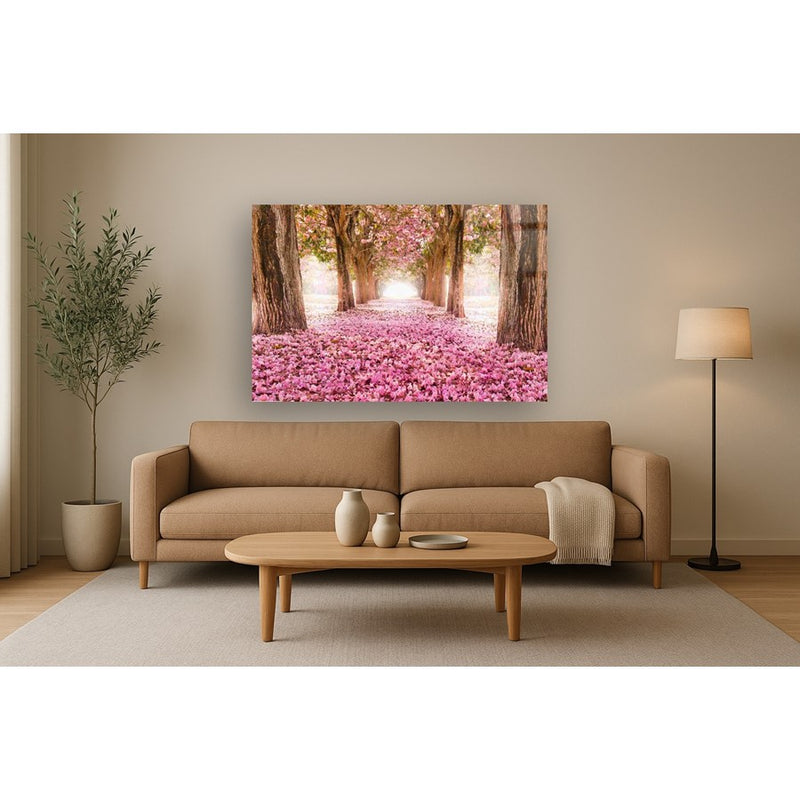 Classy Living Pink Cherry Blossomless Glass Wall Art 60"x40", Pink