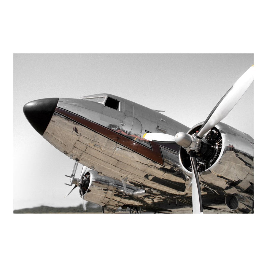 Classy Living Chrome Aircraft Frameless Glass Wall Art 60"x40", Silver - SF1345