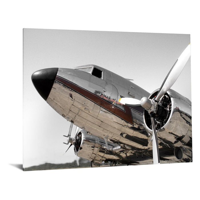 Classy Living Chrome Aircraft Frameless Glass Wall Art 60"x40", Silver