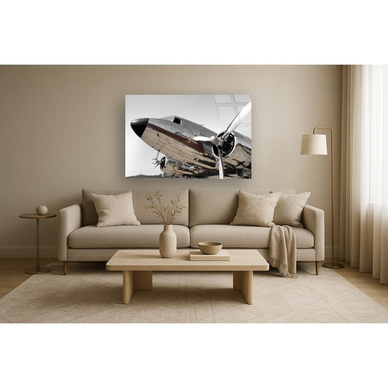Classy Living Chrome Aircraft Frameless Glass Wall Art 60"x40", Silver