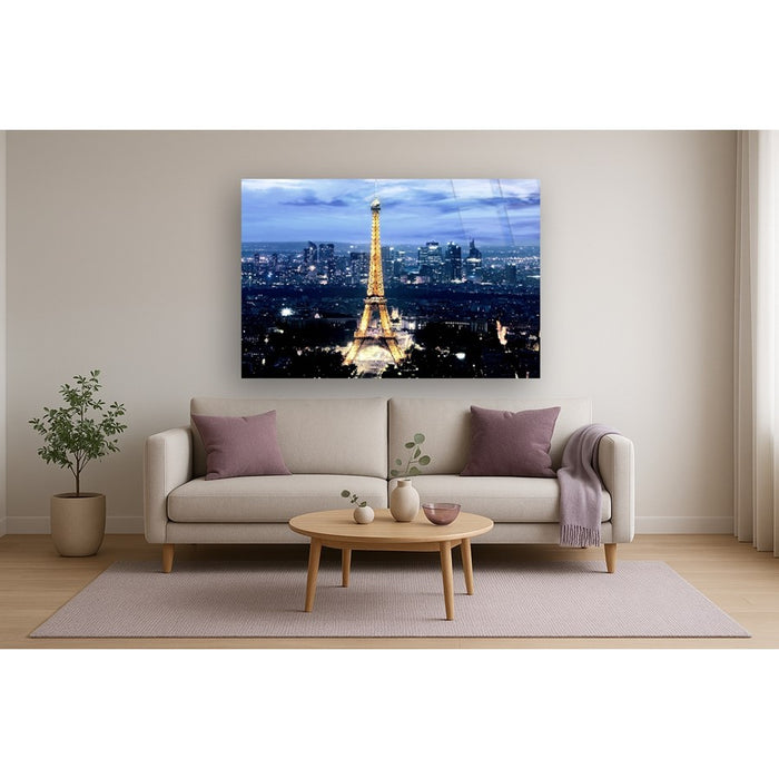 Classy Living Paris at Night Frameless Glass Wall Art 60"x40", Multi