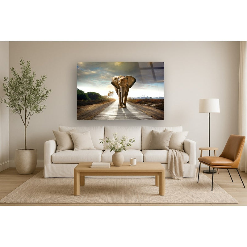 Classy Living Elephant Journeyless Glass Wall Art 60"x40", Multi
