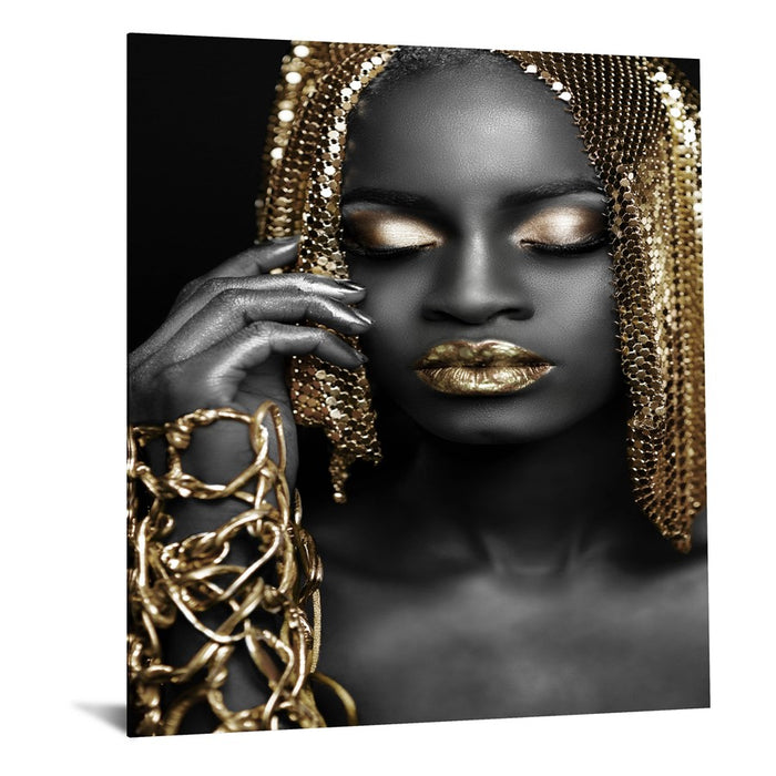 Classy Living Woman Gold Hair Frameless Glass Wall Art 40"x60", Black