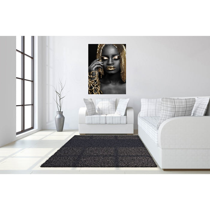 Classy Living Woman Gold Hair Frameless Glass Wall Art 40"x60", Black