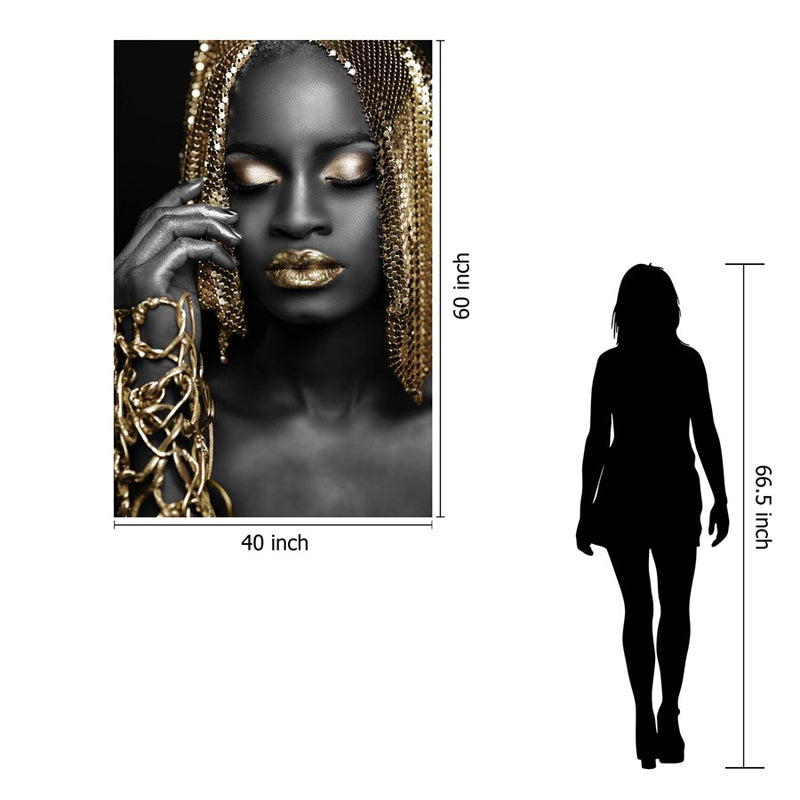 Classy Living Woman Gold Hair Frameless Glass Wall Art 40"x60", Black