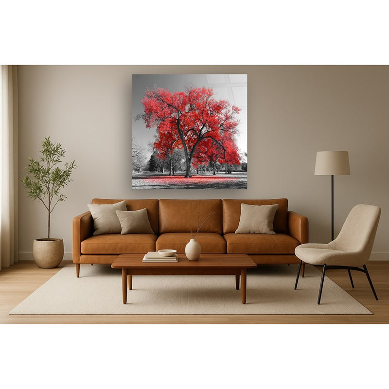 Classy Living Red Oak Frameless Tempered Glass Wall Art 50"x50", Red
