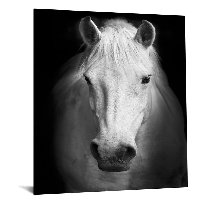 Classy Living White Horse Frameless Glass Wall Art 40"x60", Black