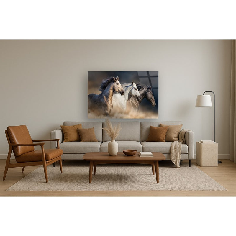 Classy Living WIId Stallion Trioless Glass Wall Art 60"x40", Multi
