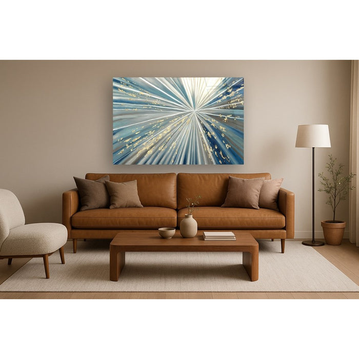 Classy Living Eclipse Burst Frameless Glass Wall Art 60"x40", Blue