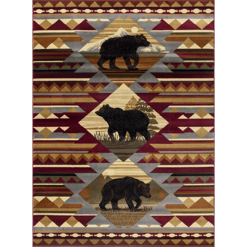 Conrad Home Cabin Life 2' x 3' Lodge Area Rug, Red Southwest/Bears