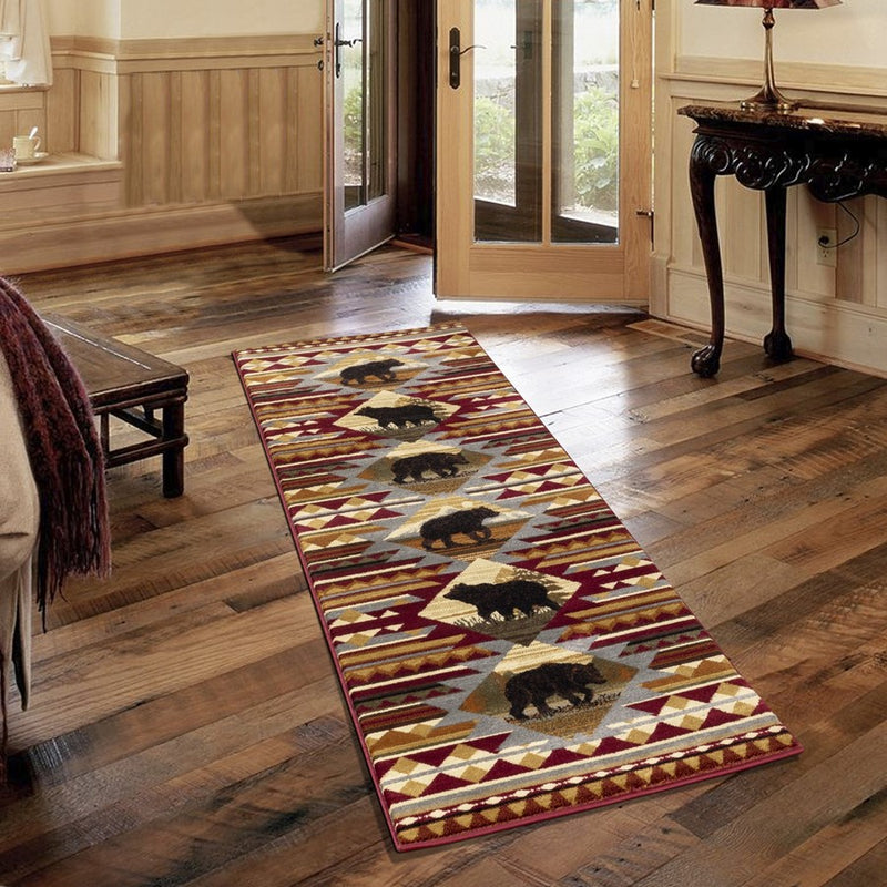 Conrad Home Cabin Life 2' x 3' Lodge Area Rug, Red Southwest/Bears