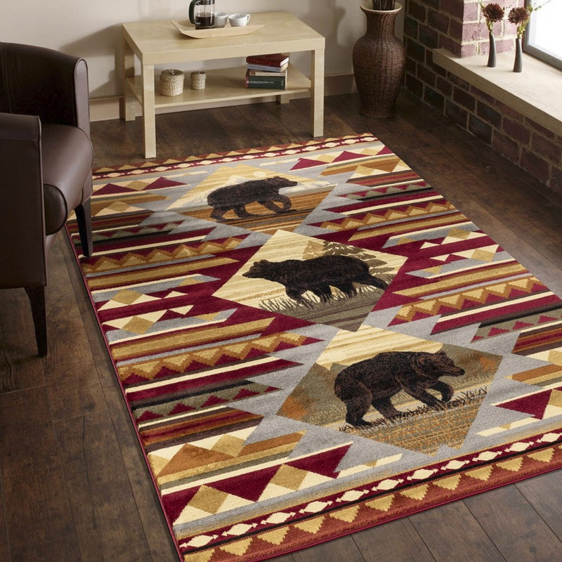 Conrad Home Cabin Life 2' x 3' Lodge Area Rug, Red Southwest/Bears