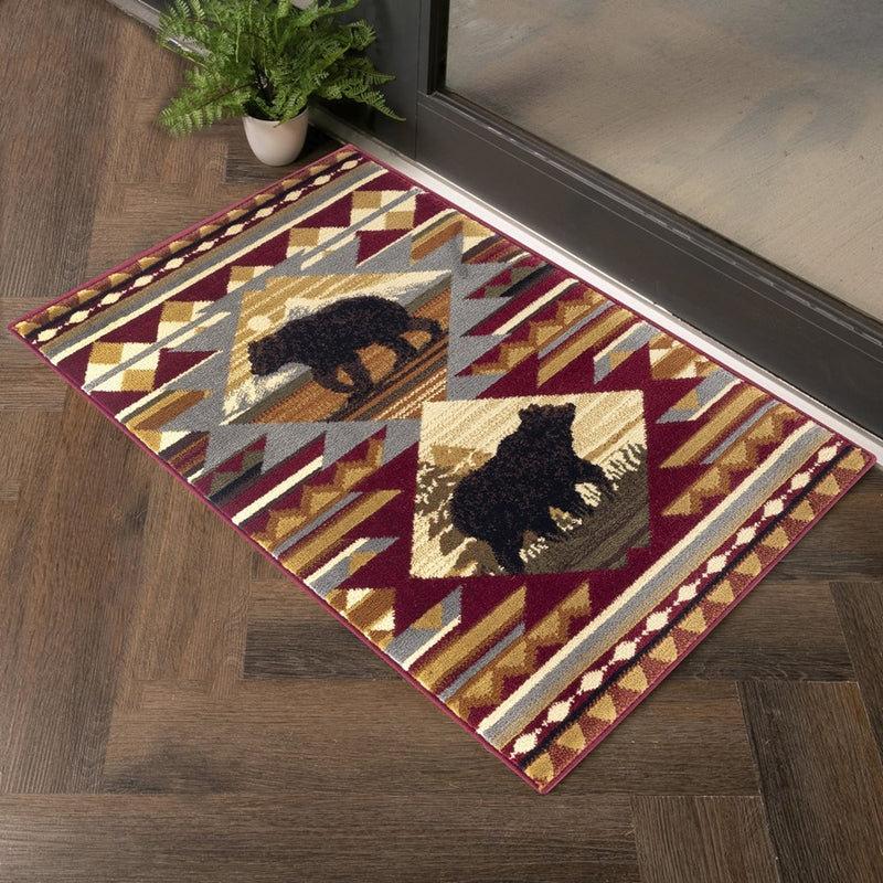 Conrad Home Cabin Life 2' x 3' Lodge Area Rug, Red Southwest/Bears