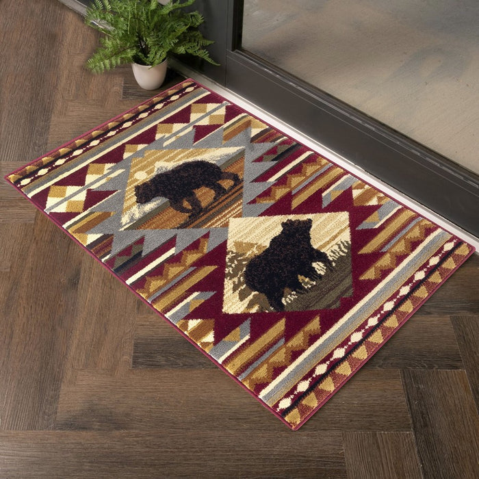Conrad Home Cabin Life 5'3'' x 7'3'' Lodge Rug, Red Southwest/Bears