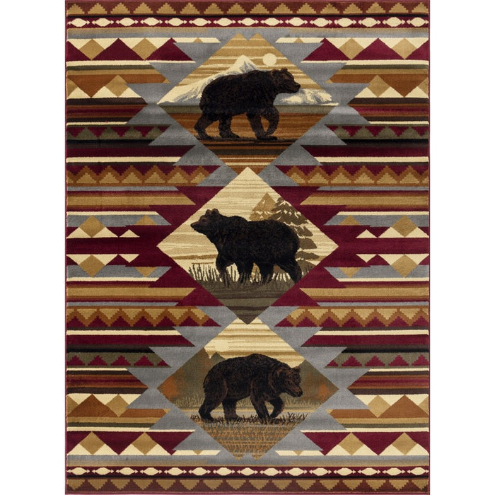 Conrad Home Cabin Life 7'10'' x 10'3'' Lodge Rug, Red SW/Bears - CBL30018-10