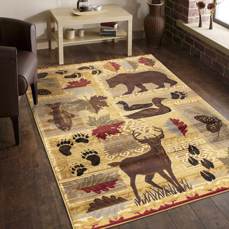 Conrad Home Cabin Life 2' x 3' Lodge Area Rug, Beige Nature/Animals