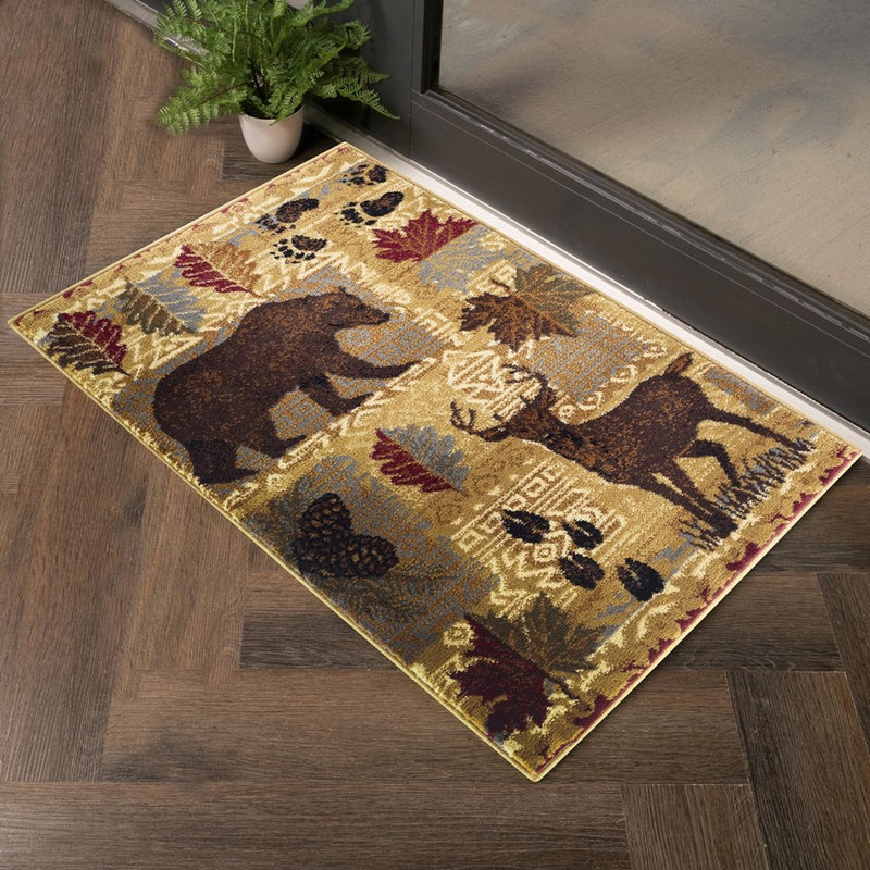 Conrad Home Cabin Life 2' x 3' Lodge Area Rug, Beige Nature/Animals