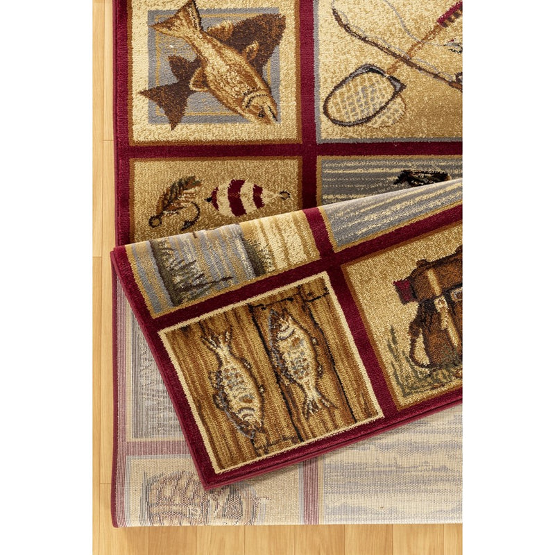 Conrad Home Cabin Life 2' x 3' Lodge Area Rug, Red Nature/Fishing