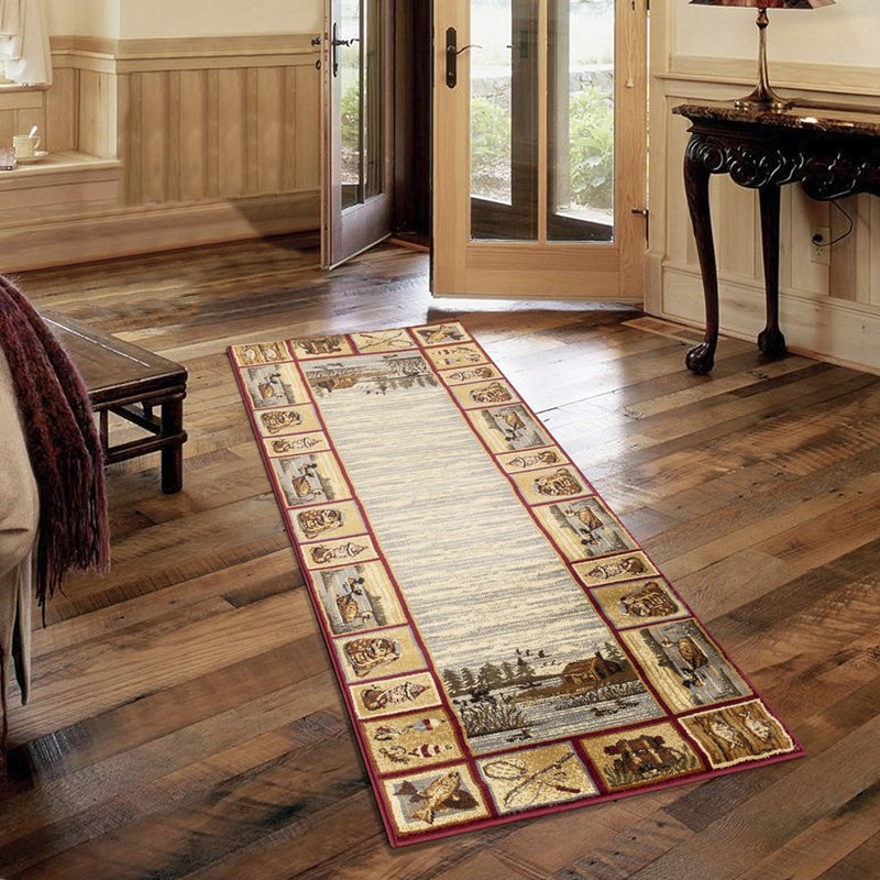 Conrad Home Cabin Life 2' x 3' Lodge Area Rug, Red Nature/Fishing