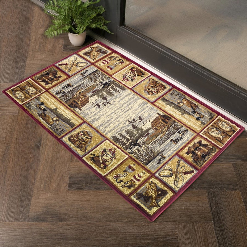 Conrad Home Cabin Life 5'3'' x 7'3'' Lodge Rug, Red Nature/Fishing