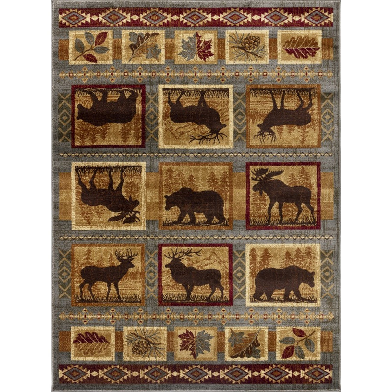 Conrad Home Cabin Life 2' x 3' Lodge Area Rug, Blue Leaves/Animals