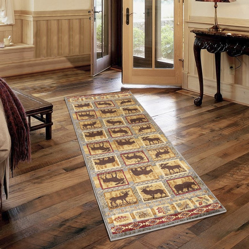 Conrad Home Cabin Life 2' x 3' Lodge Area Rug, Blue Leaves/Animals