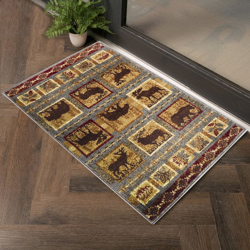 Conrad Home Cabin Life 5'3'' x 7'3'' Lodge Rug, Blue Leaves/Animals