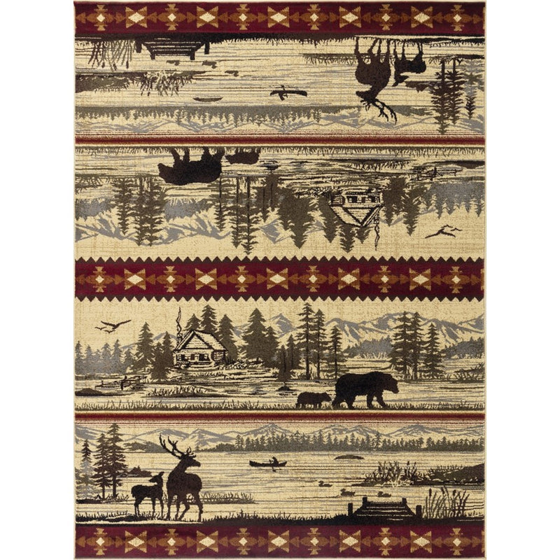 Conrad Home Cabin Life 2' x 3' Lodge Rug, Cream Mountain/Lake Wiev