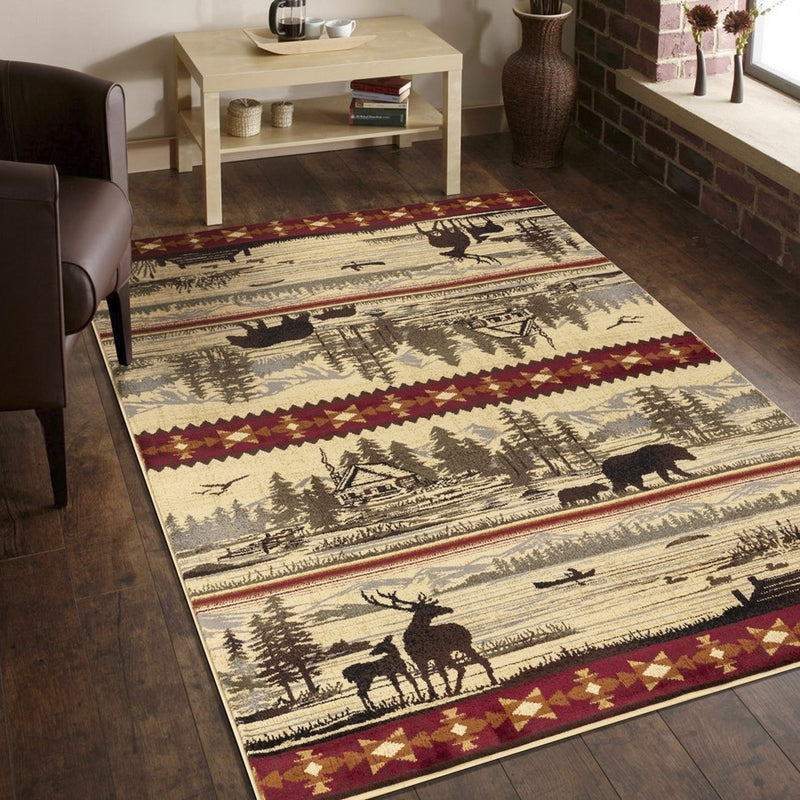 Conrad Home Cabin Life 2' x 3' Lodge Rug, Cream Mountain/Lake Wiev