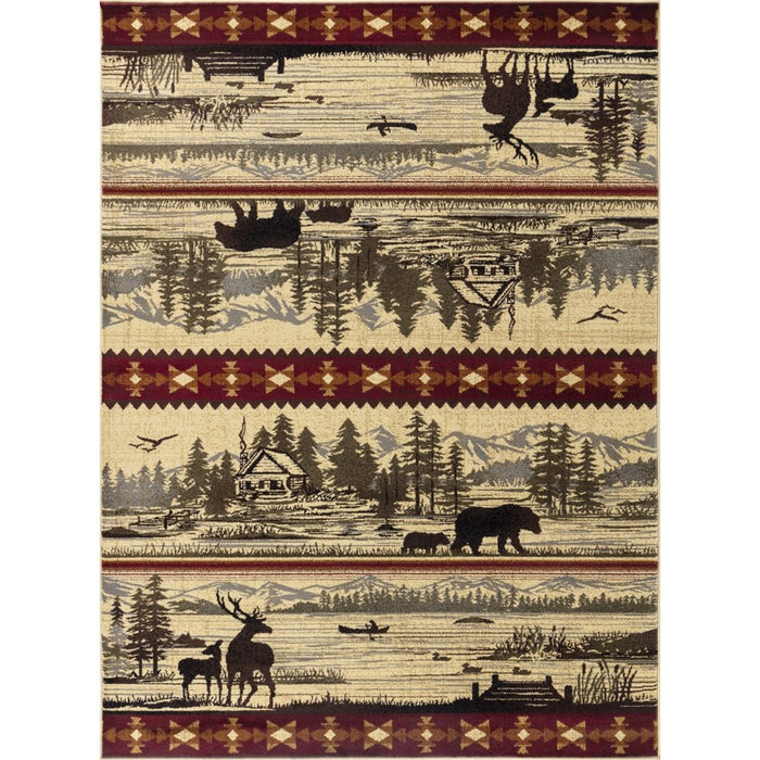 Conrad Home Cabin Life 5'3'' x 7'3'' Lodge Rug, Cream Mtn/Lake Wiev - CBL30055-7