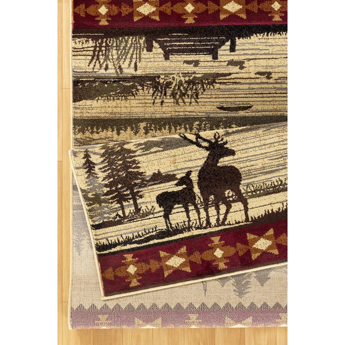 Conrad Home Cabin Life 5'3'' x 7'3'' Lodge Rug, Cream Mtn/Lake Wiev