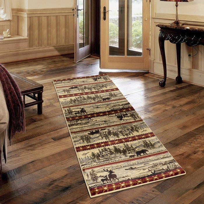 Conrad Home Cabin Life 5'3'' x 7'3'' Lodge Rug, Cream Mtn/Lake Wiev